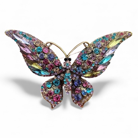 Colorful Butterfly Brooch – Large Rhinestone Statement Pin - Picture 1 of 4